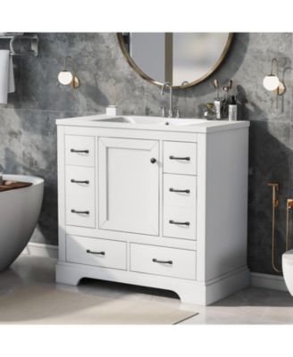 36" Bathroom Vanity with Sink Combo, Six Drawers, Multi-Functional Drawer Divider, Adjustable Shelf