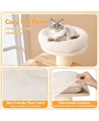 Tall Cat Tree with Cozy Top Perch & Washable Plush Cushions Comfortable & Stylish Cat Tower
