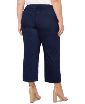 Liverpool Plus Size Cropped Wide-Leg Denim Cargo Pants