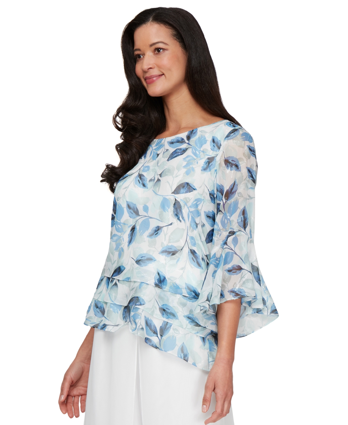 Women's Tiered Printed Chiffon Blouse - Ivory Mult