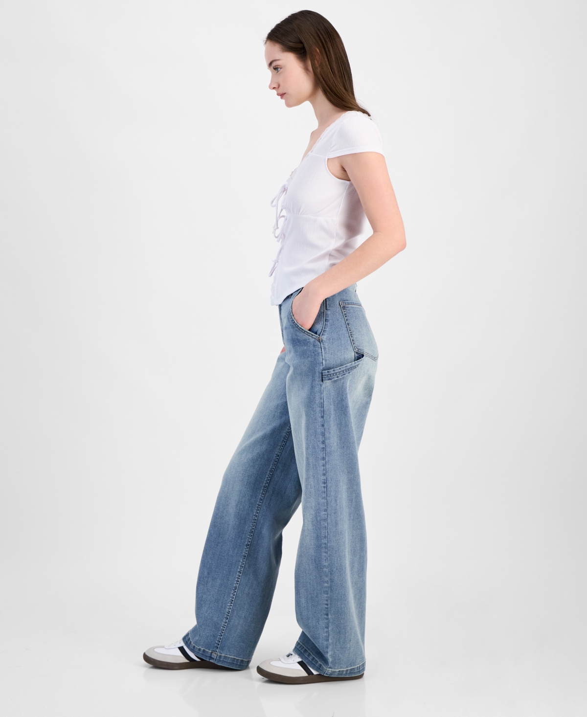 Celebrity Pink Juniors' Curvy Wide-leg Carpenter Jeans In Blue
