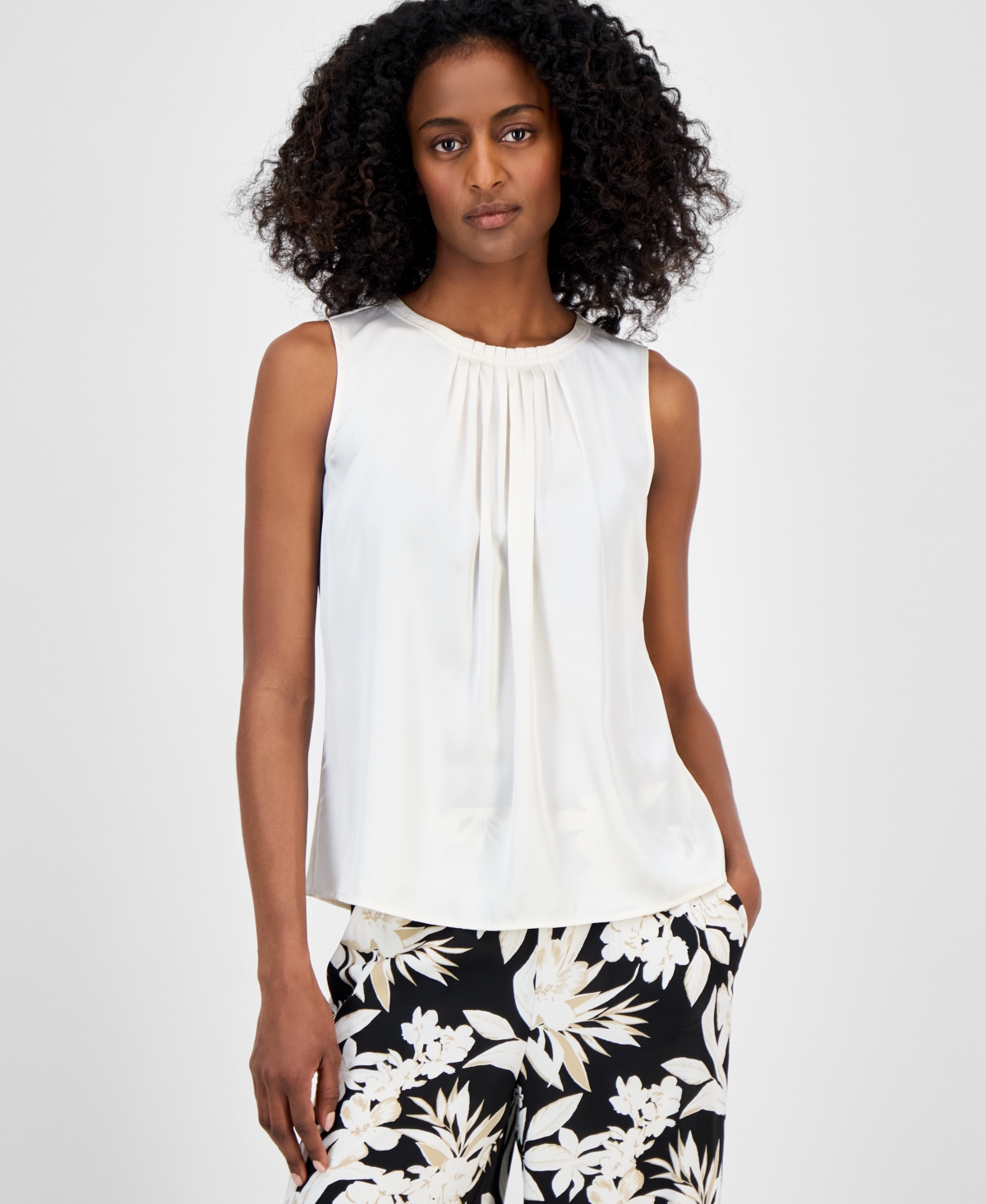 Shop Anne Klein Women's Pleated Sleeveless Blouse