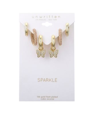 Cubic Zirconia Butterfly Charm Hoop Set