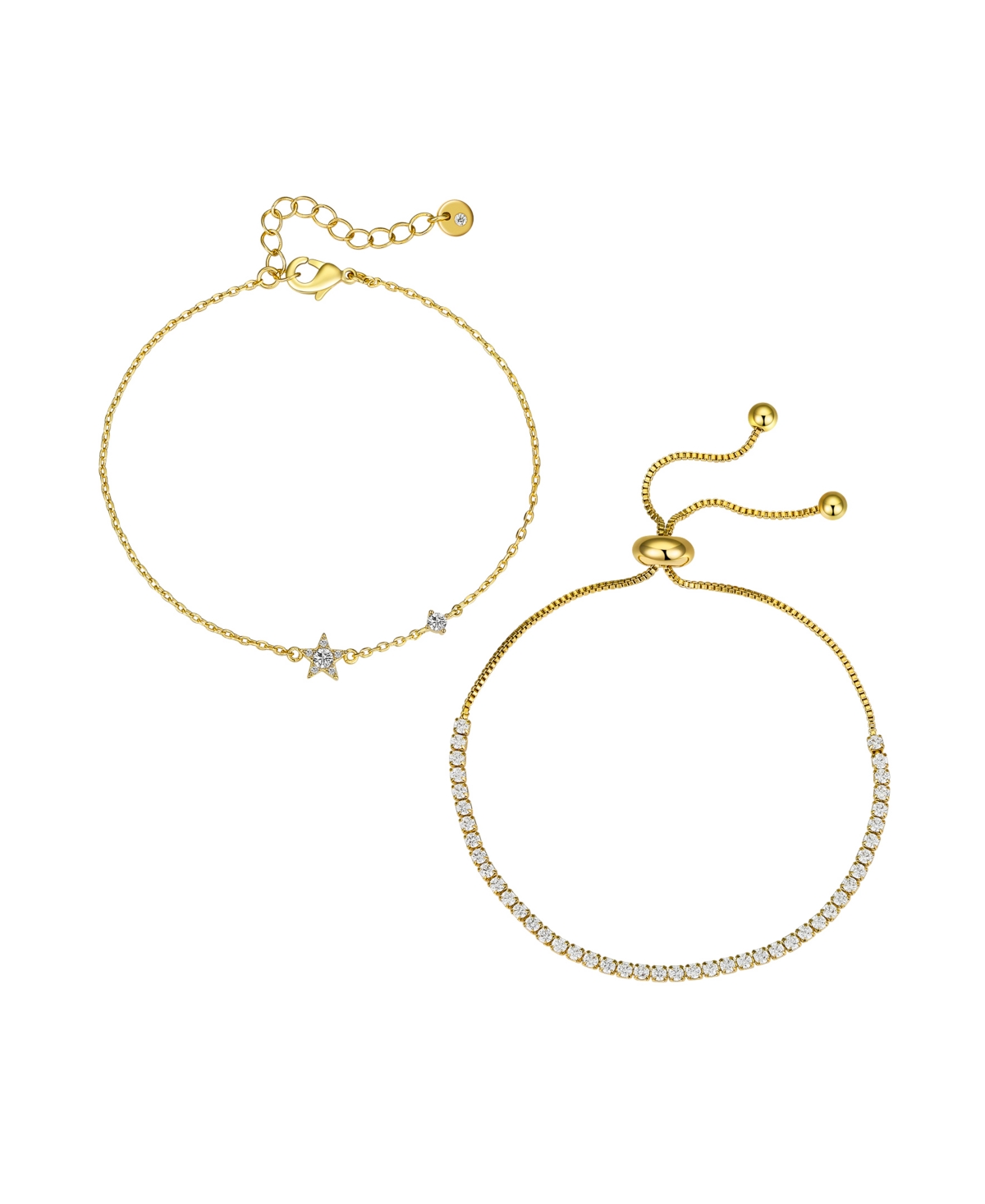 Cubic Zirconia Star Bezel Layered Bolo Bracelet Set - Gold