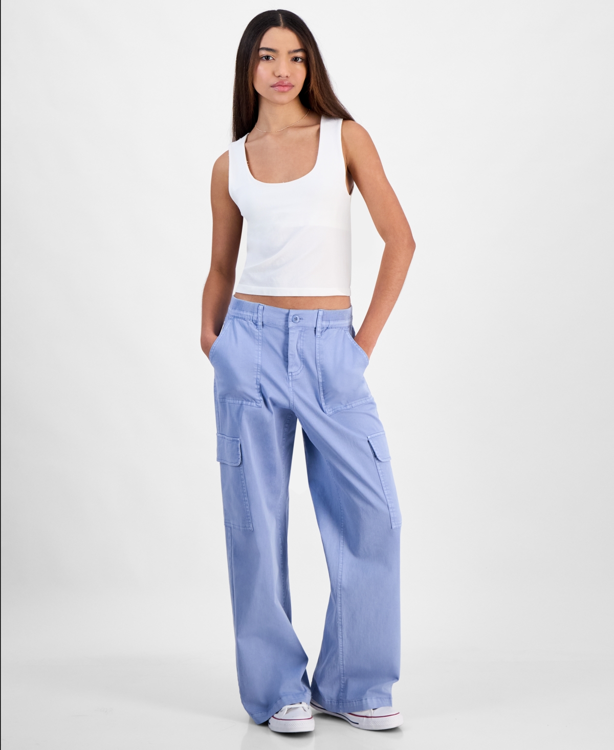 Juniors' Stretch-Waistband Cargo Pants - Navy Blazer