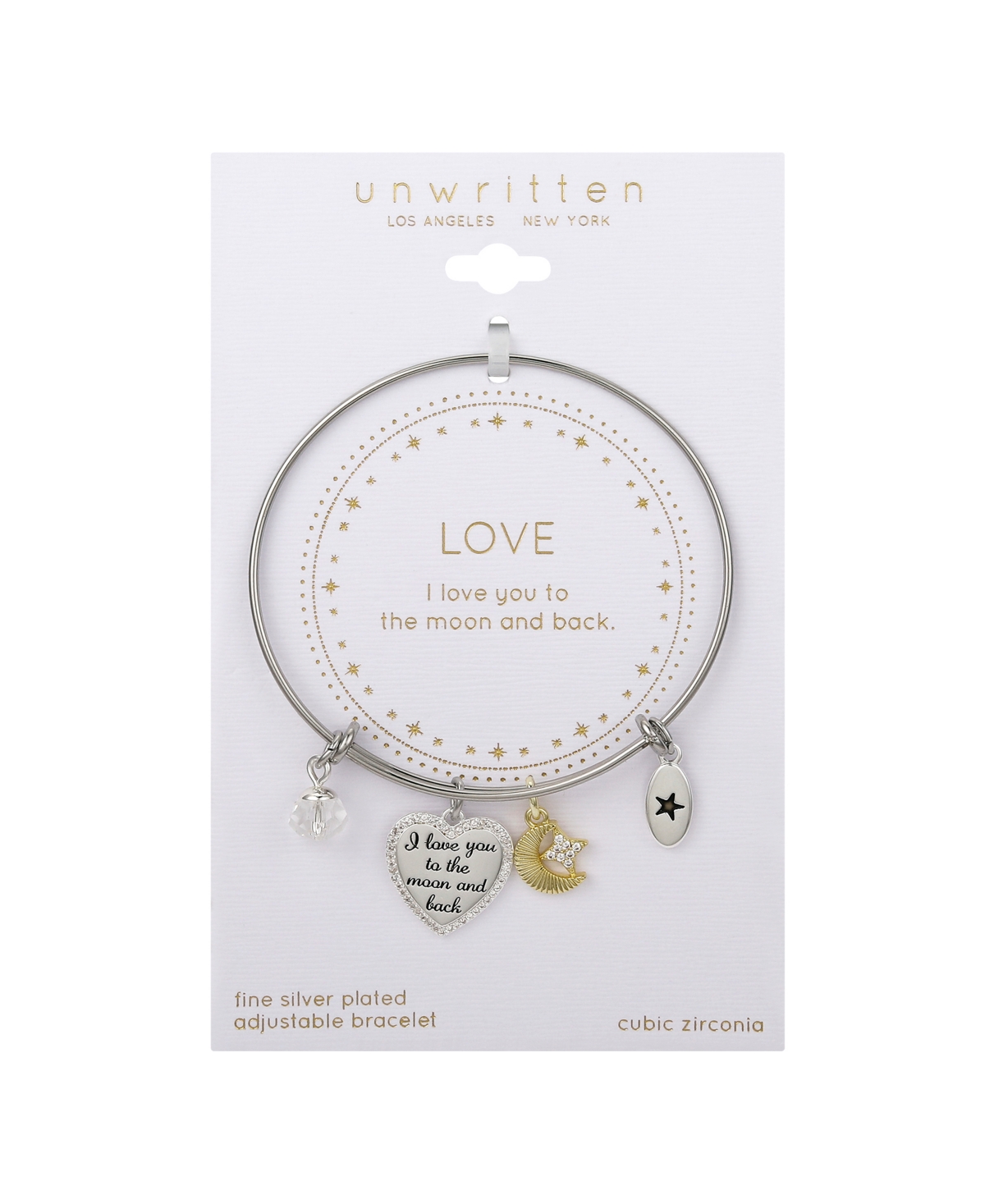 Unwritten "i Love You To The Moon And Back" Heart Charm Bangle Bracelet In Two Tone