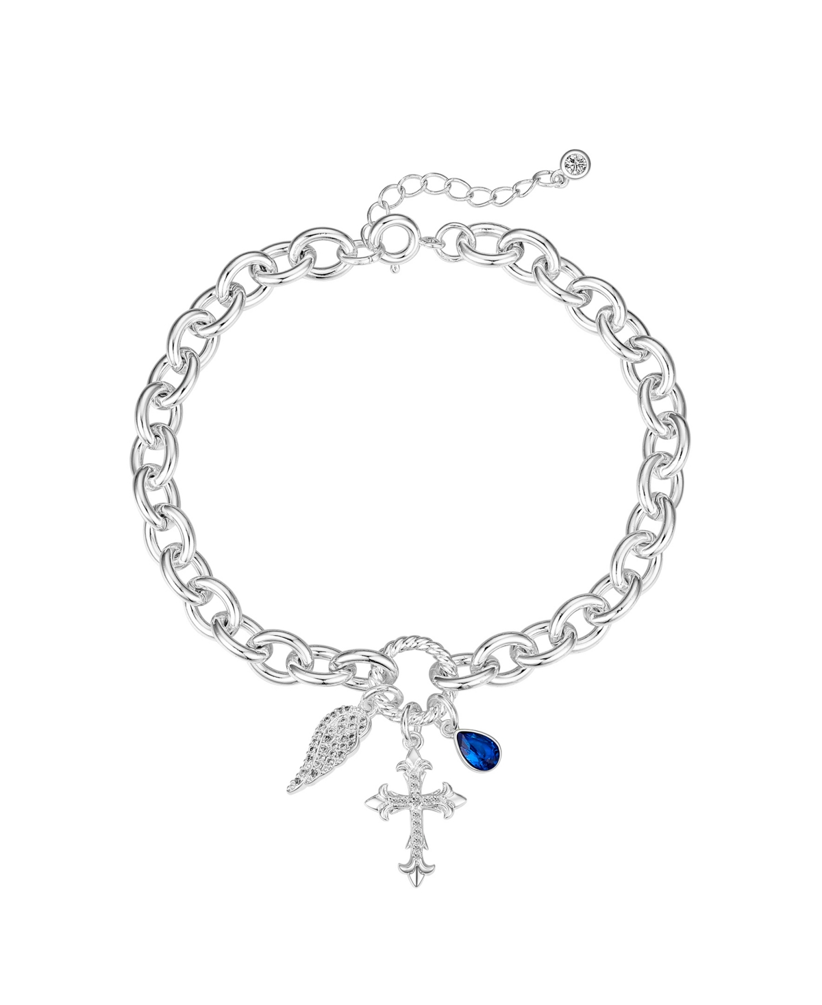 Cubic Zirconia Wing Cross Charm Bracelet - Silver