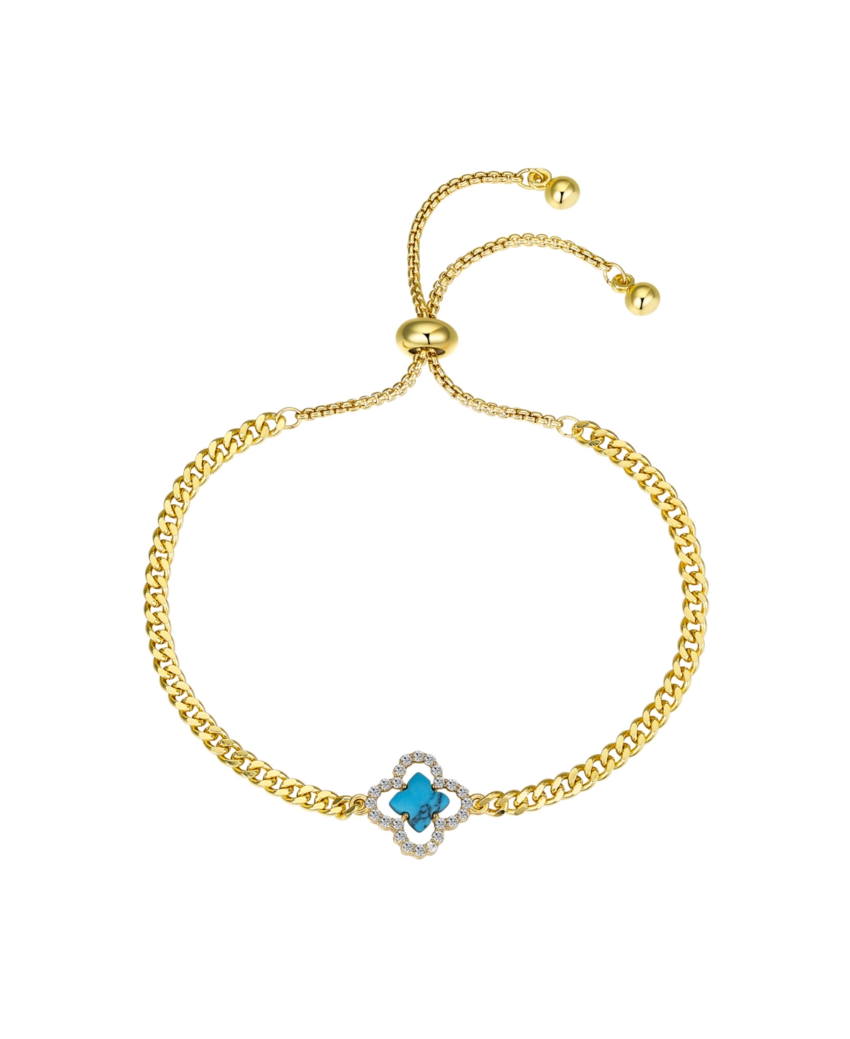 Unwritten Imitation Turquoise Clover Bolo Bracelet In Gold
