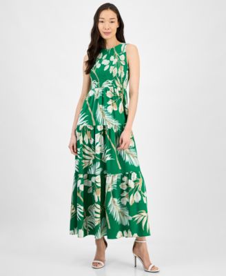 Anne Klein - Petite Printed Smocked Sleeveless Maxi Dress