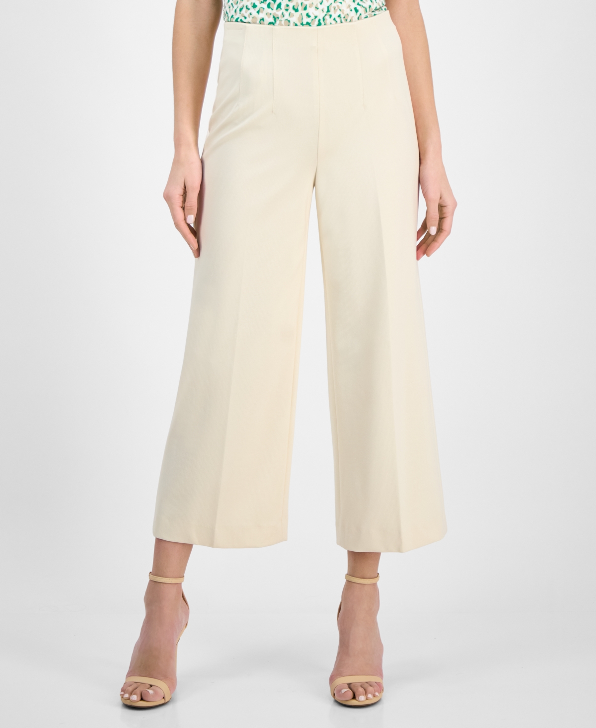 Anne Klein Women's High-rise Pull-on Crop Wide-leg Pants In Brown