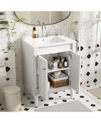 Modern 24" Single Sink Bathroom Vanity Cabinet with Top Sink & Storage Shelves