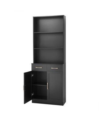 Bathroom Storage Cabinet, Cabinet with Two Doors and Drawers, Adjustable Shelf, Three-layer Open Shelf, MDF Board, Black