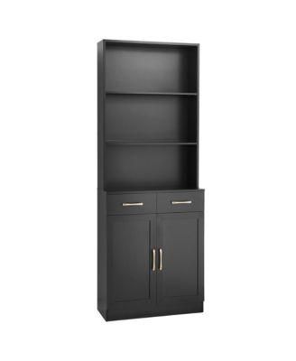 Bathroom Storage Cabinet, Cabinet with Two Doors and Drawers, Adjustable Shelf, Three-layer Open Shelf, MDF Board, Black