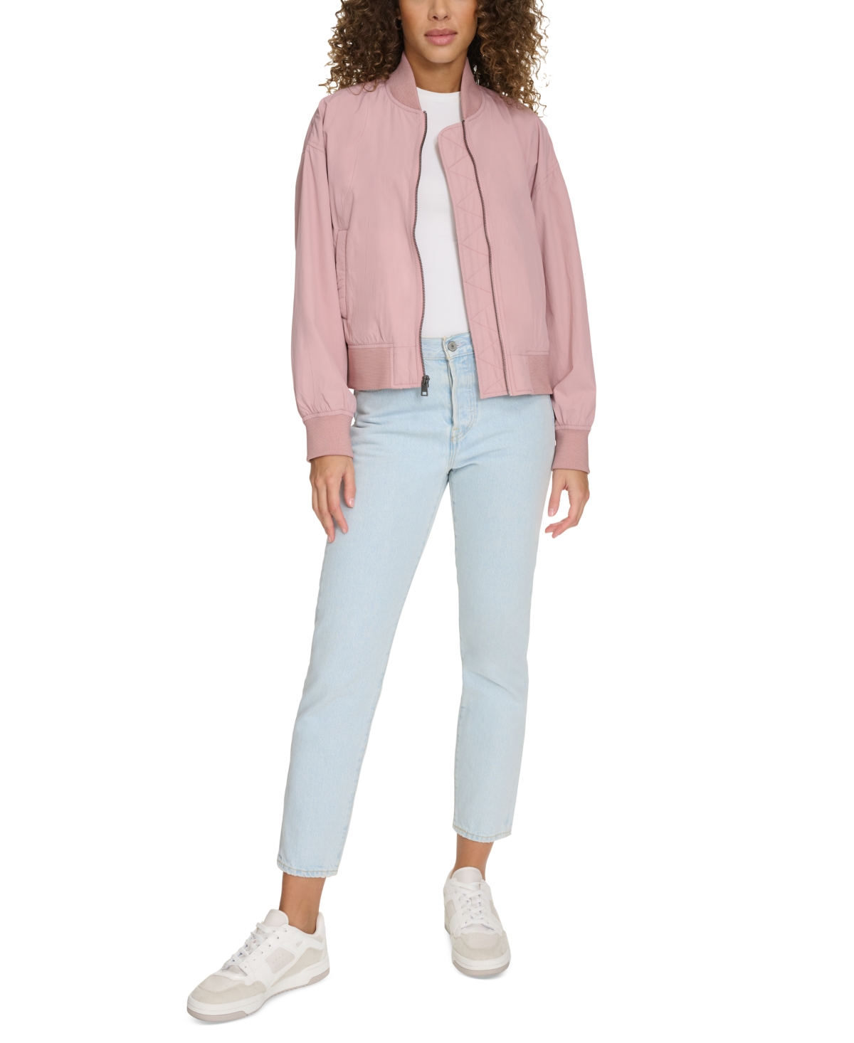 Levi's Women's Relaxed Zip-front Ribbed-hem Bomber Jacket In Dusty Rose