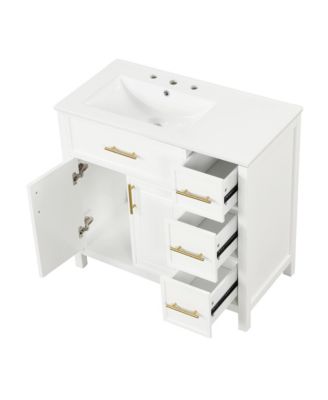 36" Solid Wood and MDF Cabinet Sink Top, 2 Doors, 3 Drawers Bathroom Vanity