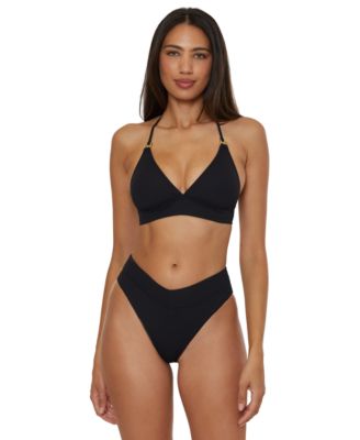 Becca Womens Modern Edge Halter Bikini Top High Waist Bottoms