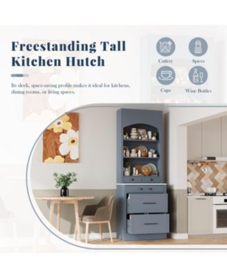 83" Tall Set of 2 Faux Marble Top Kitchen Pantry Cabinets