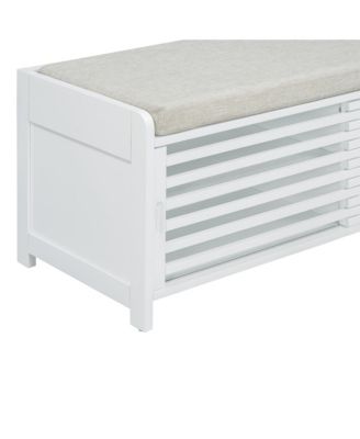 Streamdale Distressed Shutter Storage Bench with Acacia Veneer for Retro Charm for Living Room, Entryway (White)