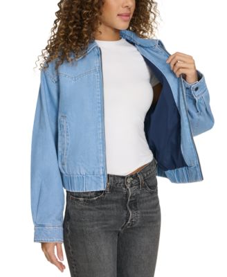 Women's Western Zip-Front Denim Bomber Jacket
