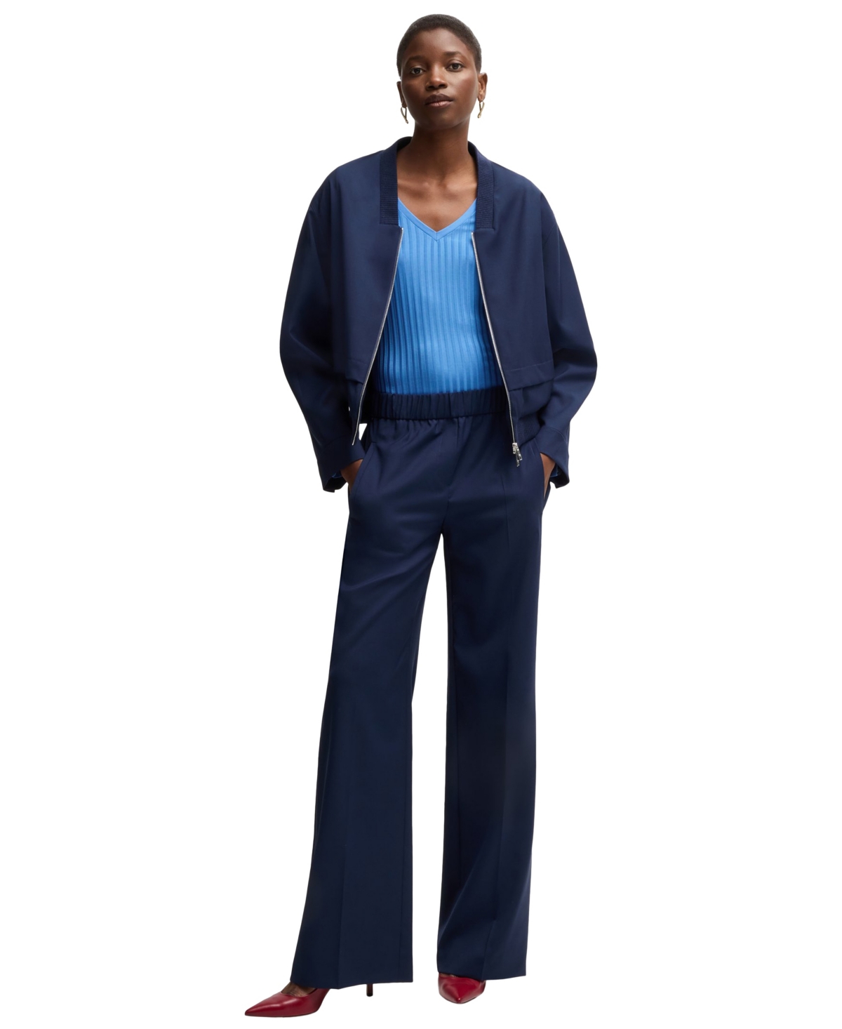 Hugo Boss Boss By  Women's Long-sleeved V-neck Top In Open Blue