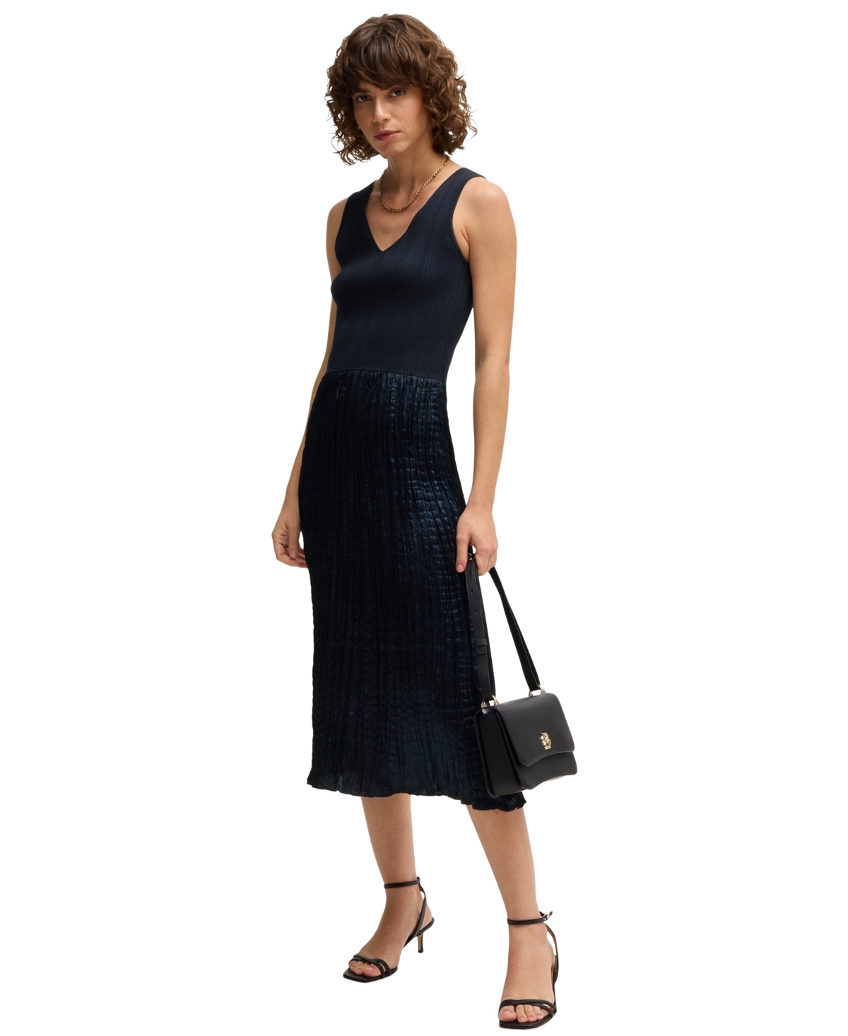 Hugo Boss Boss Fernani Mixed Media Dress In Dark Blue