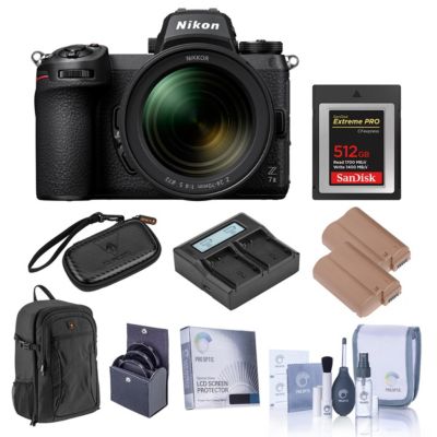 Z 7II Mirrorless Digital Camera, Bundle with Extreme PRO 512GB Cfexpress Memory Card, 2x Battery, Charger, Backpack, 72mm Filter Kit, Screen