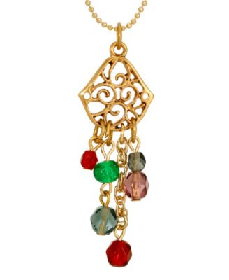 Gold-Tone Colored Glass Beads Necklace