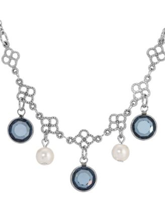 Silver-Tone Crystal Faux Cultivated Pearl Bib Necklace