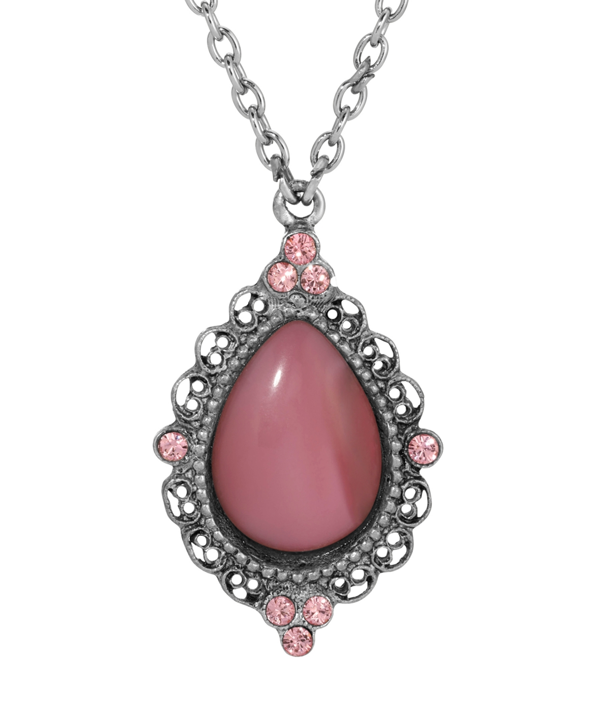 2028 Pink Glass Teardrop Crystal Accent Necklace In Pink