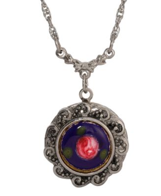 Floral Enamel Round Locket Necklace