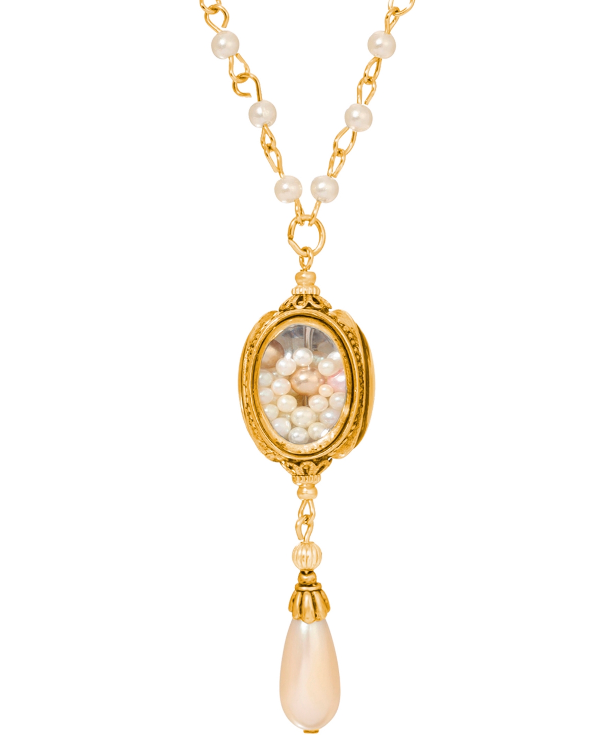 2028 Encased Faux Cultivated Pearls And Teardrop Y Necklace In White