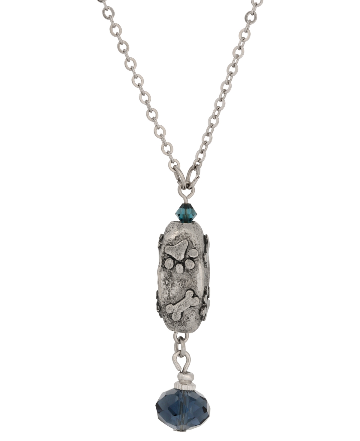2028 Blue Glass Paw And Bone Pendant Necklace In Blue