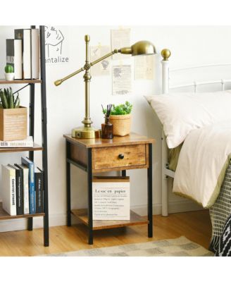 Industrial End Side Table Nightstand with Drawer Shelf