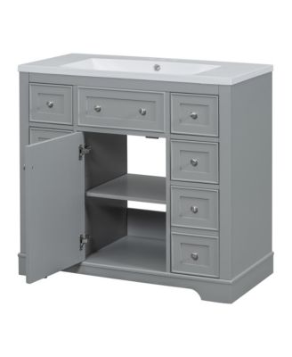 36" Bathroom Vanity with Sink Combo, One Cabinet and Six Drawers, Solid Wood and MDF Board, Grey