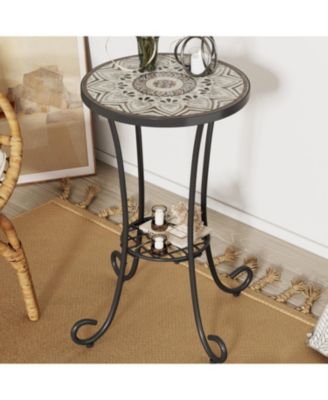 Streamdale Patio Side Table with Shelf,Brown+Black