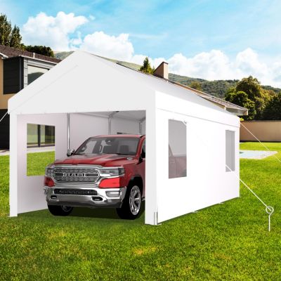 12' x 20' Portable Carport Garage with Roll-up Doors & Wind Windows