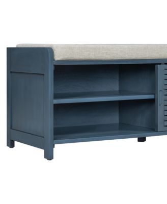 Streamdale Distressed Shutter Storage Bench with Acacia Veneer for Retro Charm for Living Room, Entryway (Navy)