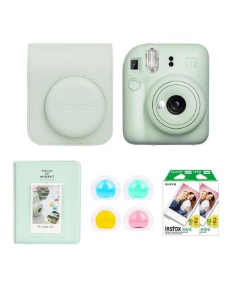 Instax Mini 12 Instant Film Camera, Clay White Bundle with Instax Mini Custom Case, Accessory Kit and Daylight Film, 2x Twin Pack (40