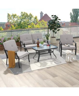 4 Pieces Outdoor Conversation Set with Seat Back Cushions and Waist Pillows