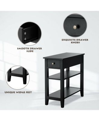 Set of 2 3-Tier Nightstand Bedside Side End Table w/Double Shelves Drawer