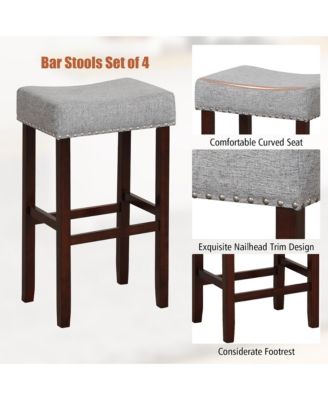 Set of 4 Bar Stools Bar Height Saddle Kitchen Chairs w/ Wooden Legs