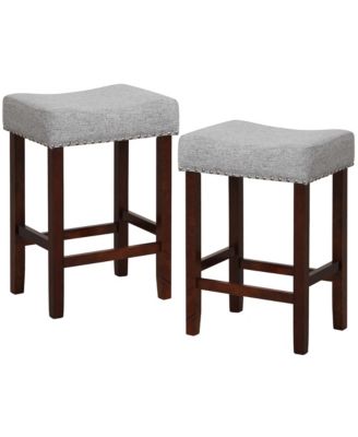 Set of 4 Bar Stools Counter Height Saddle Kitchen Chairs w/ Wooden Legs