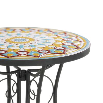 Streamdale Round Ceramic Outdoor Side Table,Colorful+Black