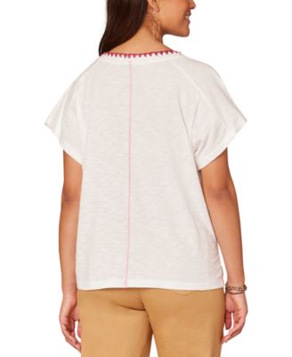 Women's Embroidered-Pocket Short-Sleeve T-Shirt