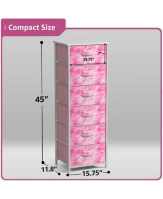 Narrow 6 Drawers Nightstand with Steel Frame, Wood Top, Easy Pull Fabric Bins