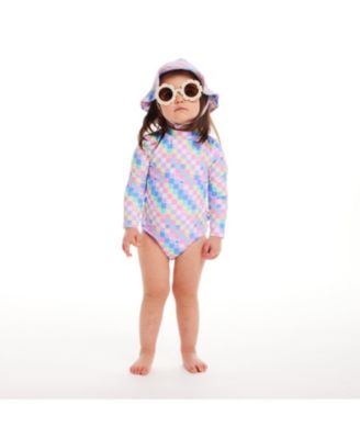 Infant Check Print Ruffle Back Rashguard w/Hat