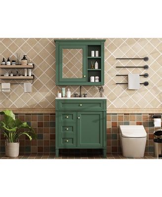 Modern Freestanding 30" Bathroom Vanity with Sink & Mirror Cabinet