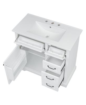 Streamdale 36" Bathroom Vanity with Sink, Ceramic Sink, 2 Tip-out Drawers, Soft Close Door Hinges, White