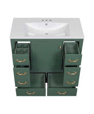 36" Bathroom Vanity with Sink Combo, Six Drawers, Multi-Functional Drawer Divider, Adjustable Shelf