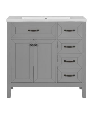 36" Bathroom Vanity with Sink Combo, Bathroom Cabinet with Drawers, Solid Frame and MDF Board, Grey